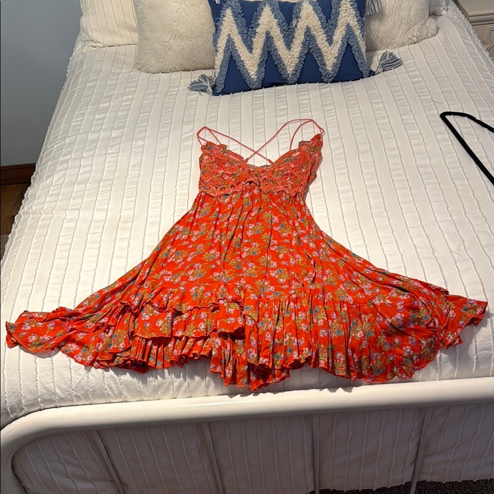 Floral Red Dress with Spaghetti Straps
